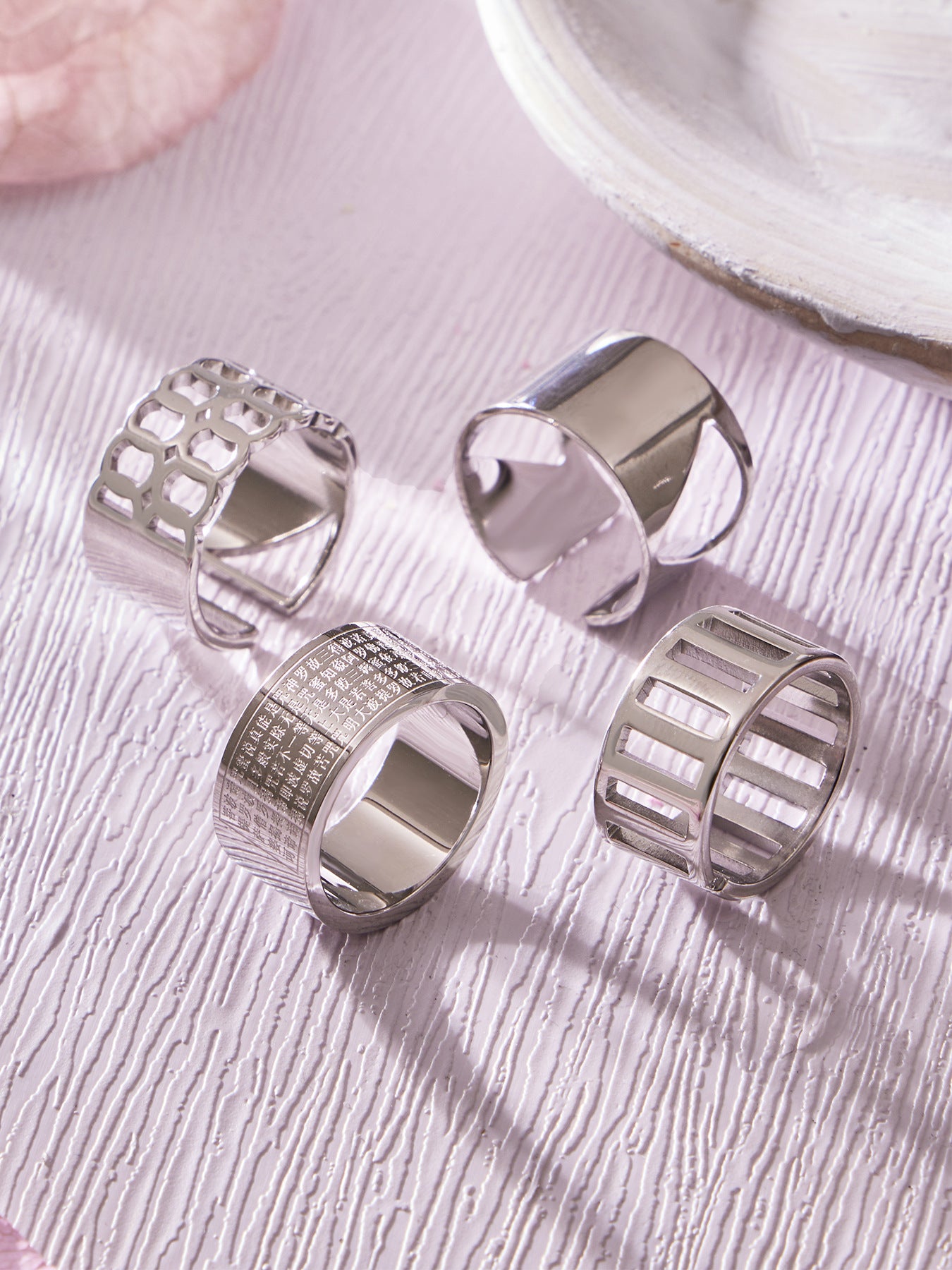 316L Stainless Steel 18K Gold Plated Wide Openwork Adjustable Ring Set - Image 8