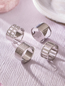 316L Stainless Steel 18K Gold Plated Wide Openwork Adjustable Ring Set - Image 8
