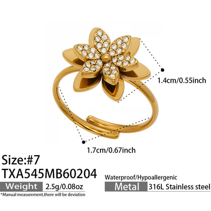 316L Stainless Steel Zircon Inlaid Six-Petal Flower Jewelry Collection - Image 8