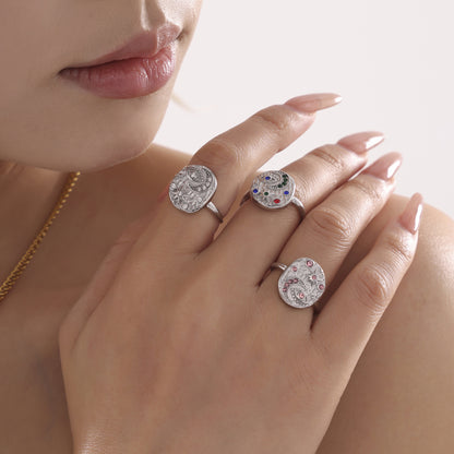 316L Stainless Steel Light Luxury 5A Zircon Star Moon Evil Eye Ring - Image 8
