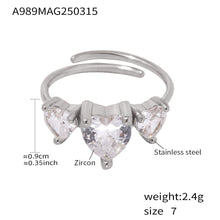 316L Stainless Steel Sweet Heart Super Shiny Zircon Adjustable Ring - Image 8
