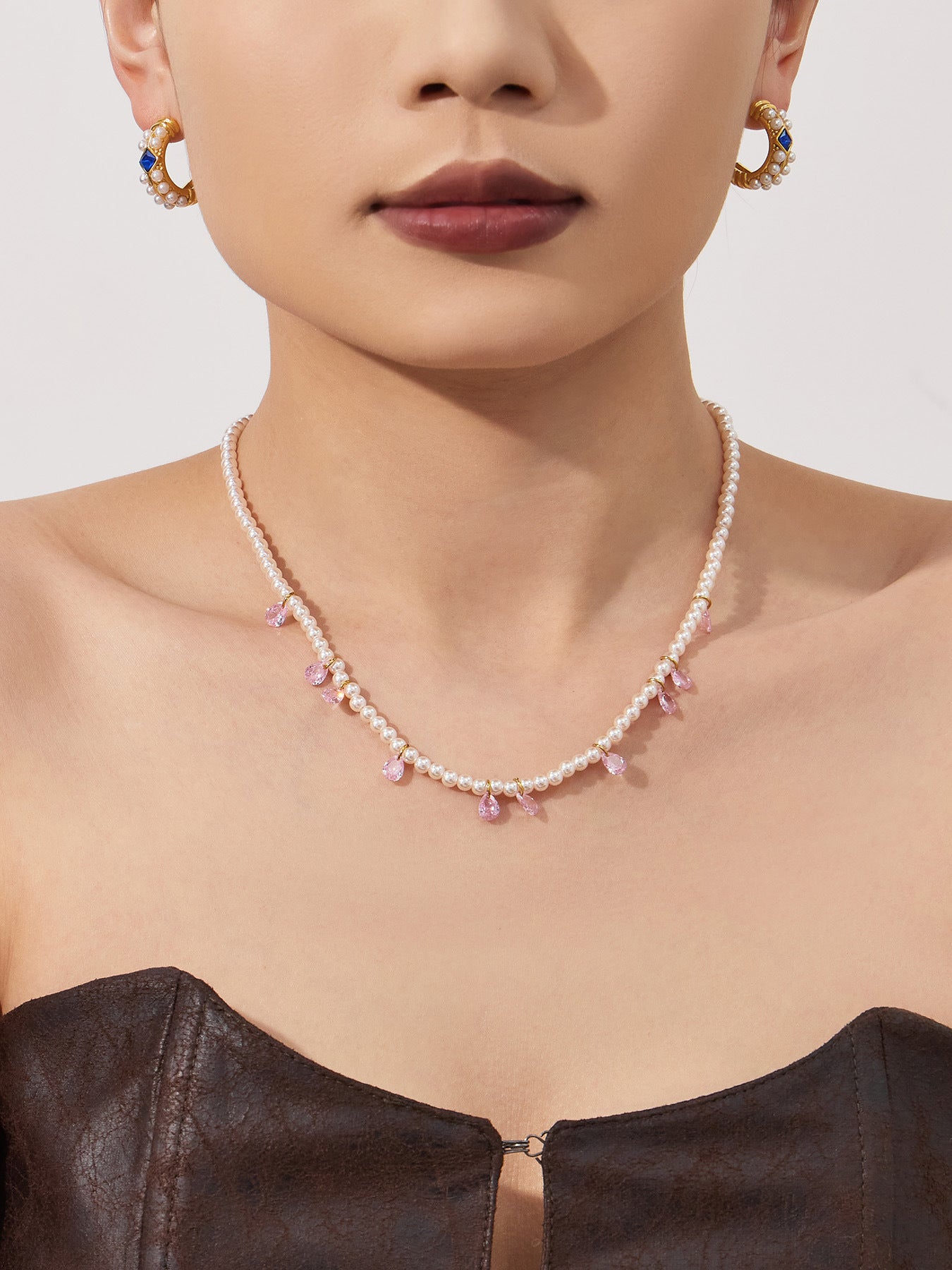 316L Stainless Steel Exquisite Full Zircon Waterdrop Mixed Pendant Bracelet - Image 8