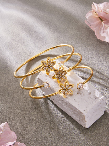 316L Stainless Steel Zircon Inlaid Six-Petal Flower Jewelry Collection - Image 9