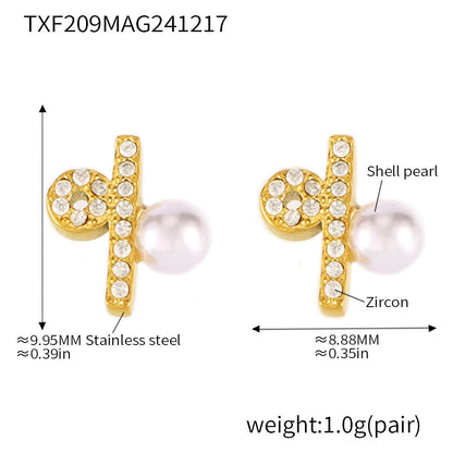 316L Stainless Steel Constellation Necklace & Earrings Set with Zircon & Shell Pearl - Image 9