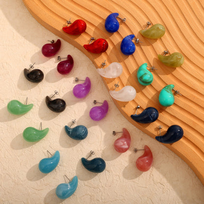 316L Stainless Steel Vibrant Resin Teardrop Earrings - Image 9