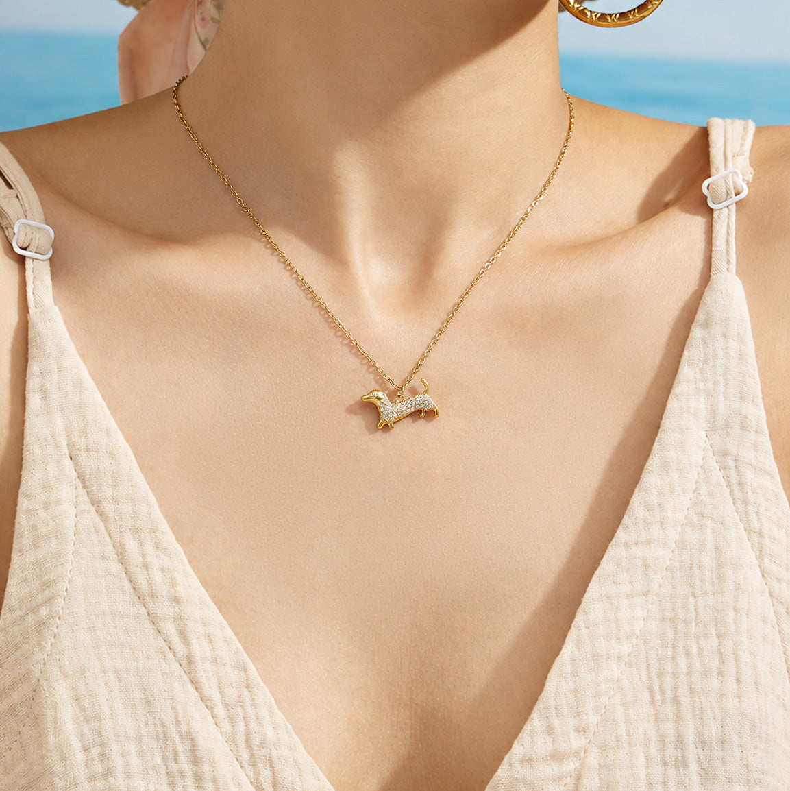 316L Stainless Steel 18K PVD Gold Puppy Zircon Pendant Necklace made with 316L stainless steel and 18K PVD gold finish for wholesale jewelry buyers - image 7