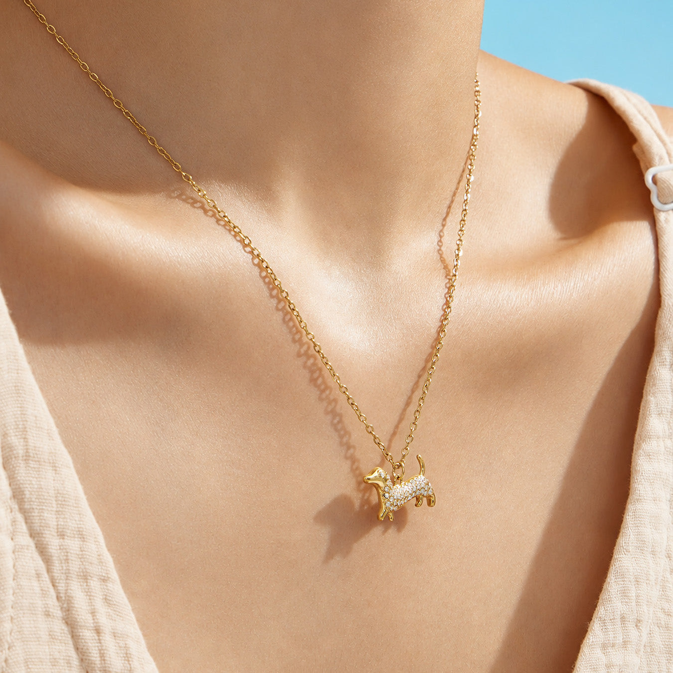 316L Stainless Steel 18K PVD Gold Puppy Zircon Pendant Necklace made with 316L stainless steel and 18K PVD gold finish for wholesale jewelry buyers - image 8
