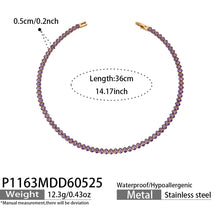 Purple CZ tennis necklace in 316L stainless steel with 18K PVD gold plating for mixed-style wholesale necklace orders