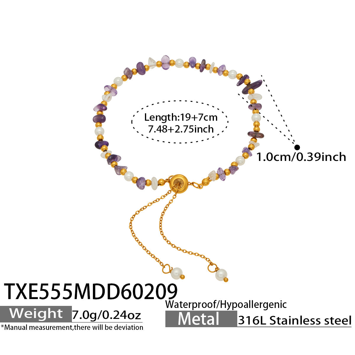 Purple natural stone and freshwater pearl necklace length and specification guide