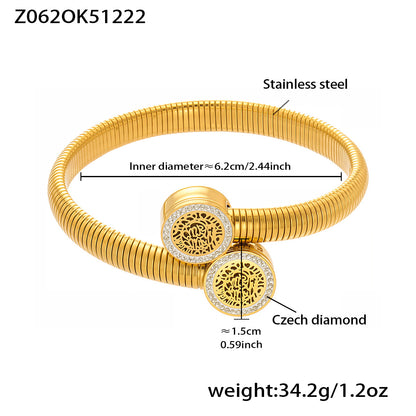 Gold PVD plated Czech diamond bangle: 6.2cm inner diameter 34.2g weight sparkling accents