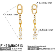 Gold rectangular-link cubic zirconia drop earrings size and product detail guide