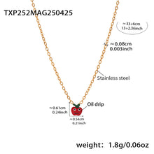Red apple pendant necklace size and weight details with delicate gold-tone chain and colorful apple charm