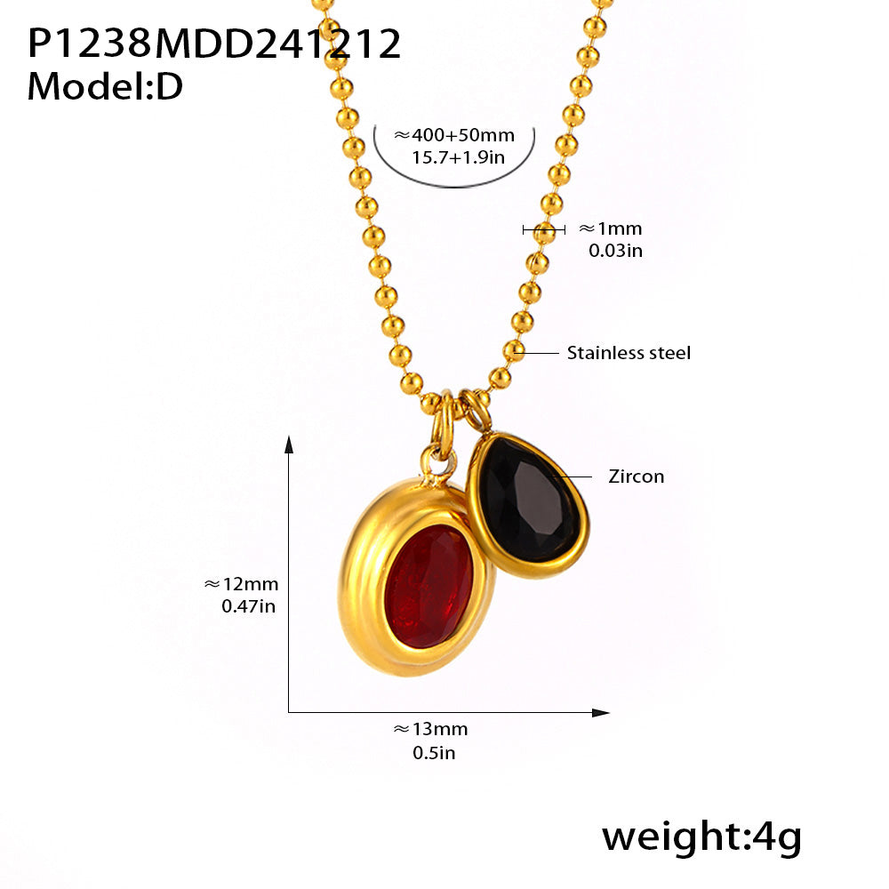 Red and black double zircon pendant necklace dimensions and specification guide