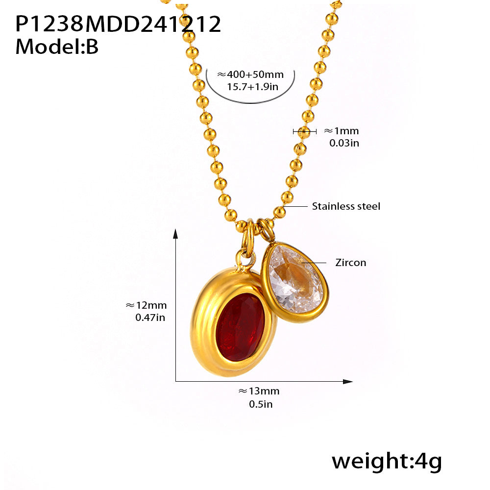Red and clear double zircon pendant necklace dimensions and specification guide