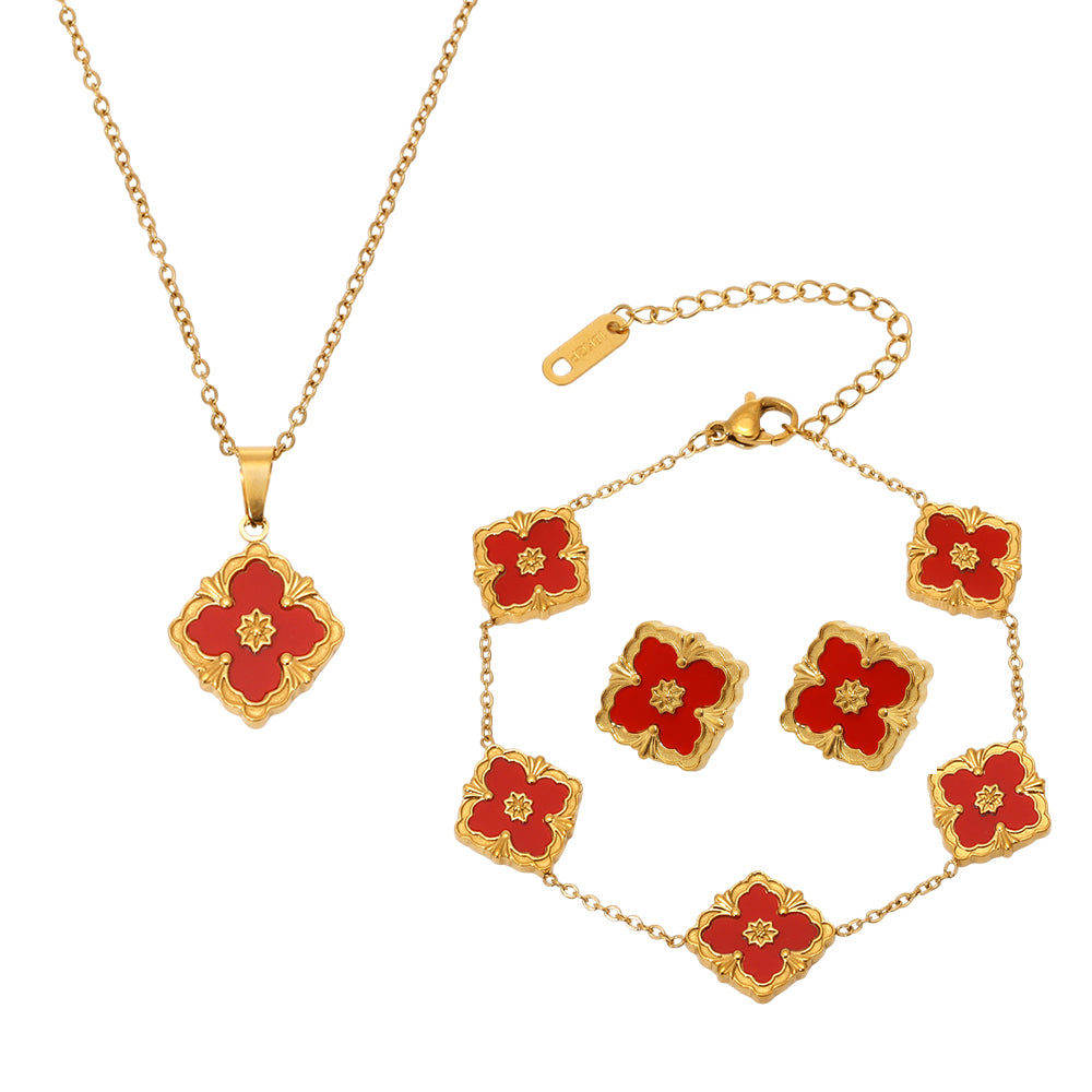 316L Stainless Steel 18K Gold PVD Four-Leaf Clover Flower Jewelry