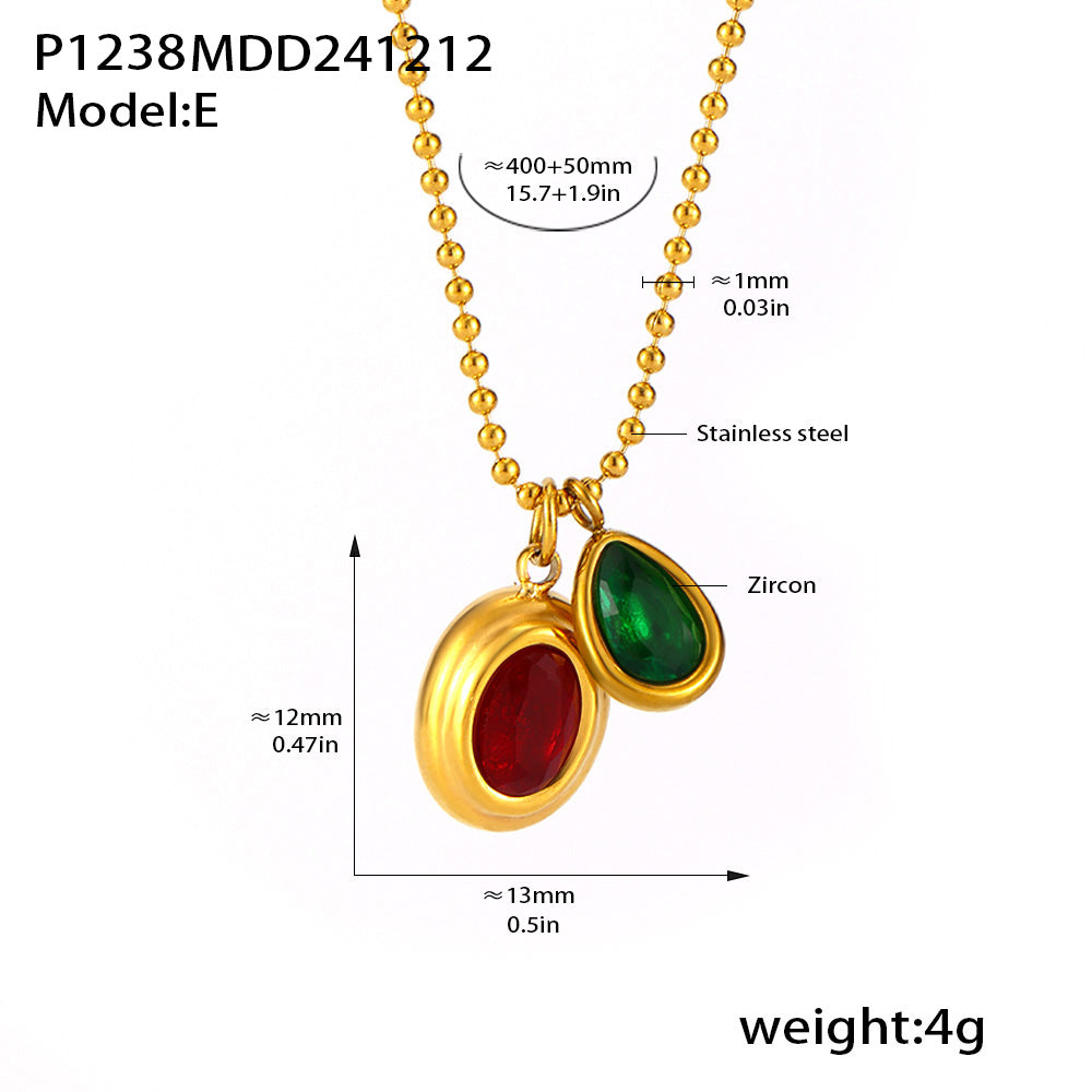 Red and green double zircon pendant necklace dimensions and specification guide