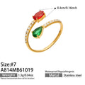 White CZ / Red & Green Glass / Gold-tone / Size 7