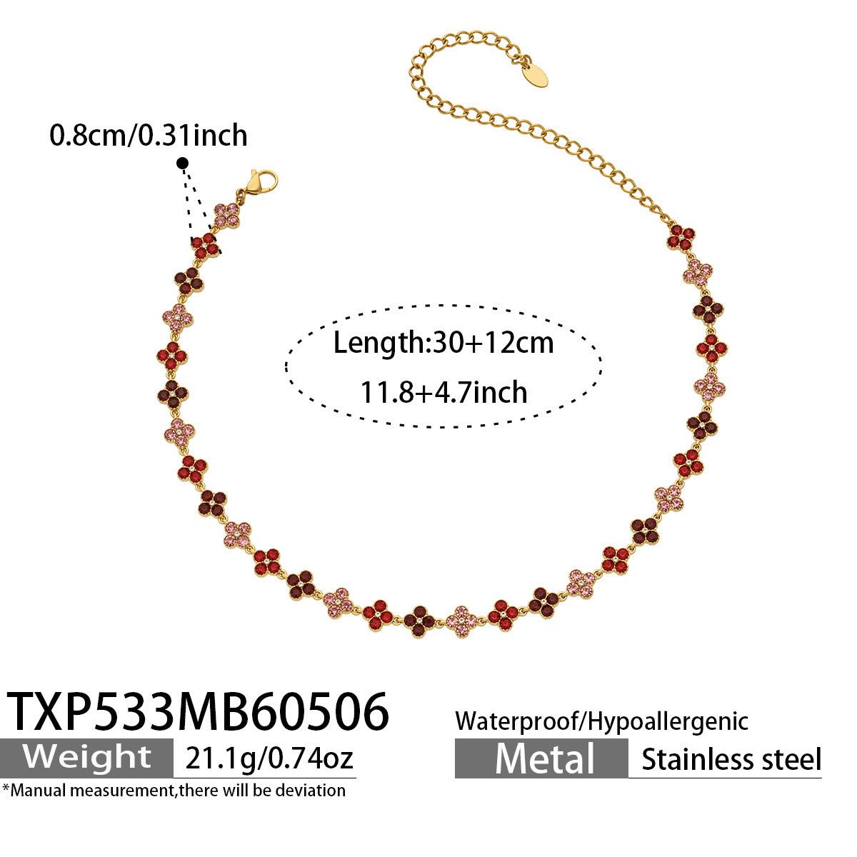 316L Stainless Steel Dopamine Four-Leaf Zircon Jewelry Set – Ring Necklace Bracelet Earrings