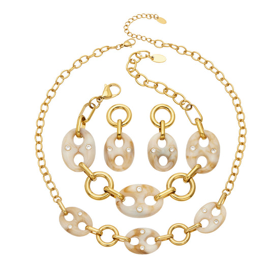 MiduoduoJewelry 316L stainless steel resin mariner link necklace, bracelet and drop earrings collection