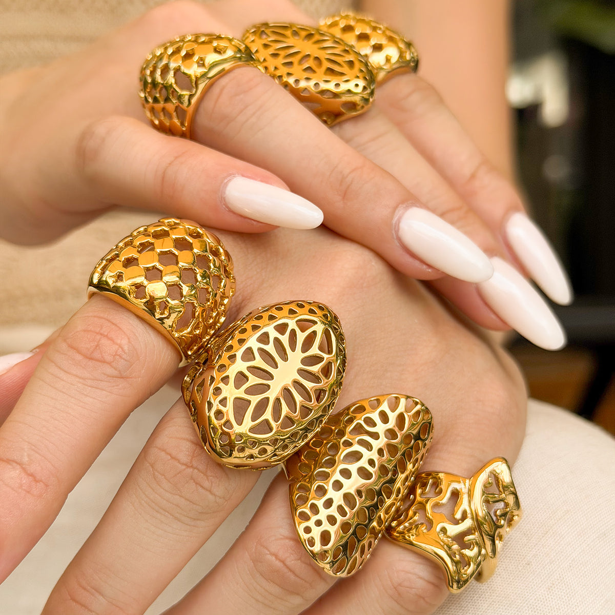 Retro Irregular Hollow Wide Ring in Steel Color