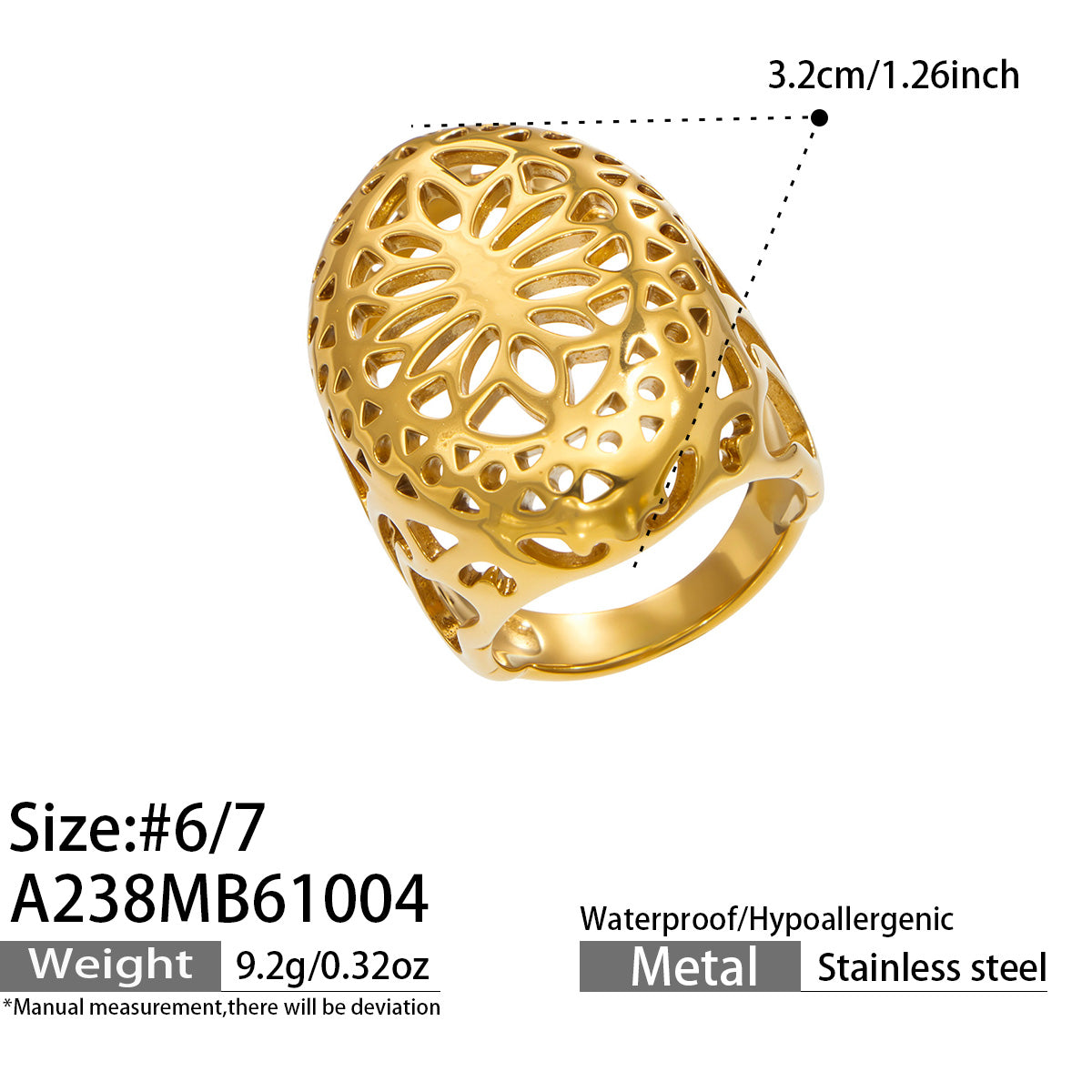 316L Stainless Steel 18K PVD Gold Retro Irregular Hollow Wide Ring made with 316L stainless steel and 18K PVD gold finish for wholesale jewelry buyers - image 10