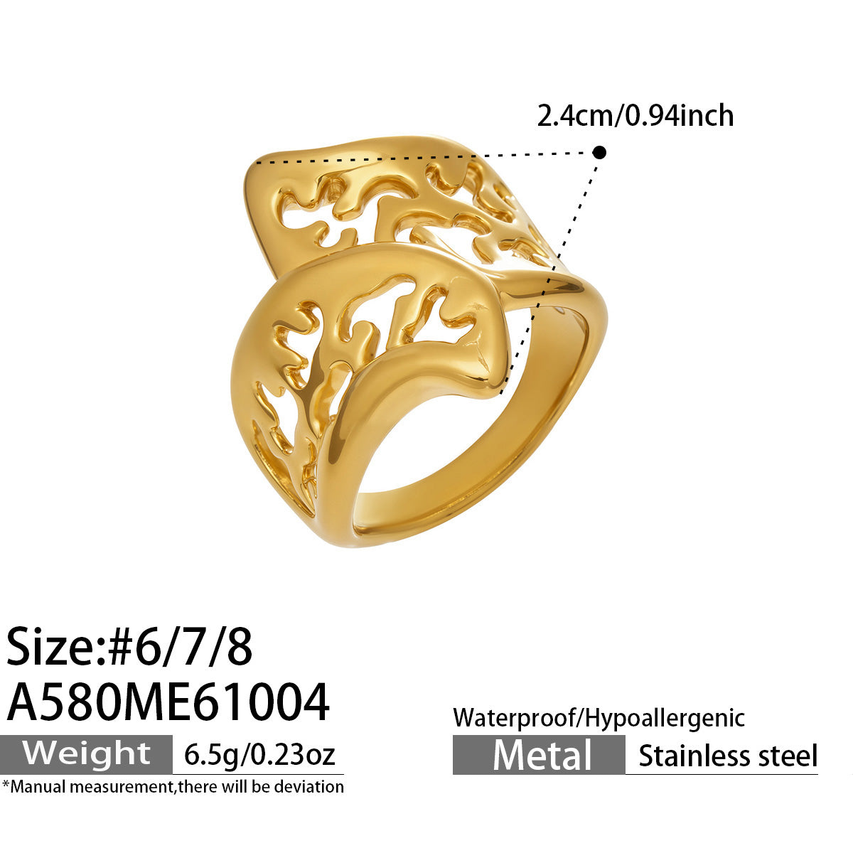 316L Stainless Steel 18K PVD Gold Retro Irregular Hollow Wide Ring made with 316L stainless steel and 18K PVD gold finish for wholesale jewelry buyers - image 12