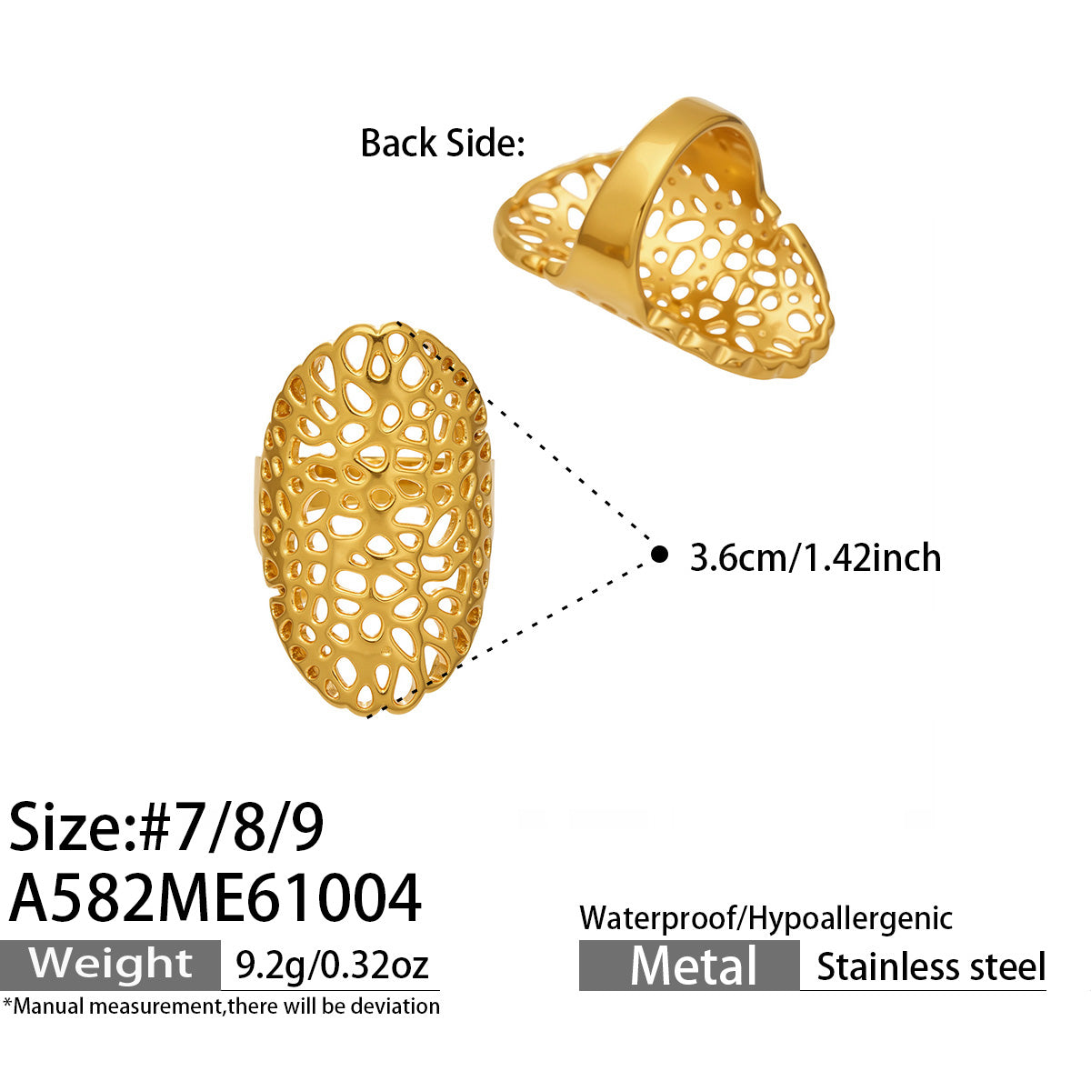 316L Stainless Steel 18K PVD Gold Retro Irregular Hollow Wide Ring made with 316L stainless steel and 18K PVD gold finish for wholesale jewelry buyers - image 13