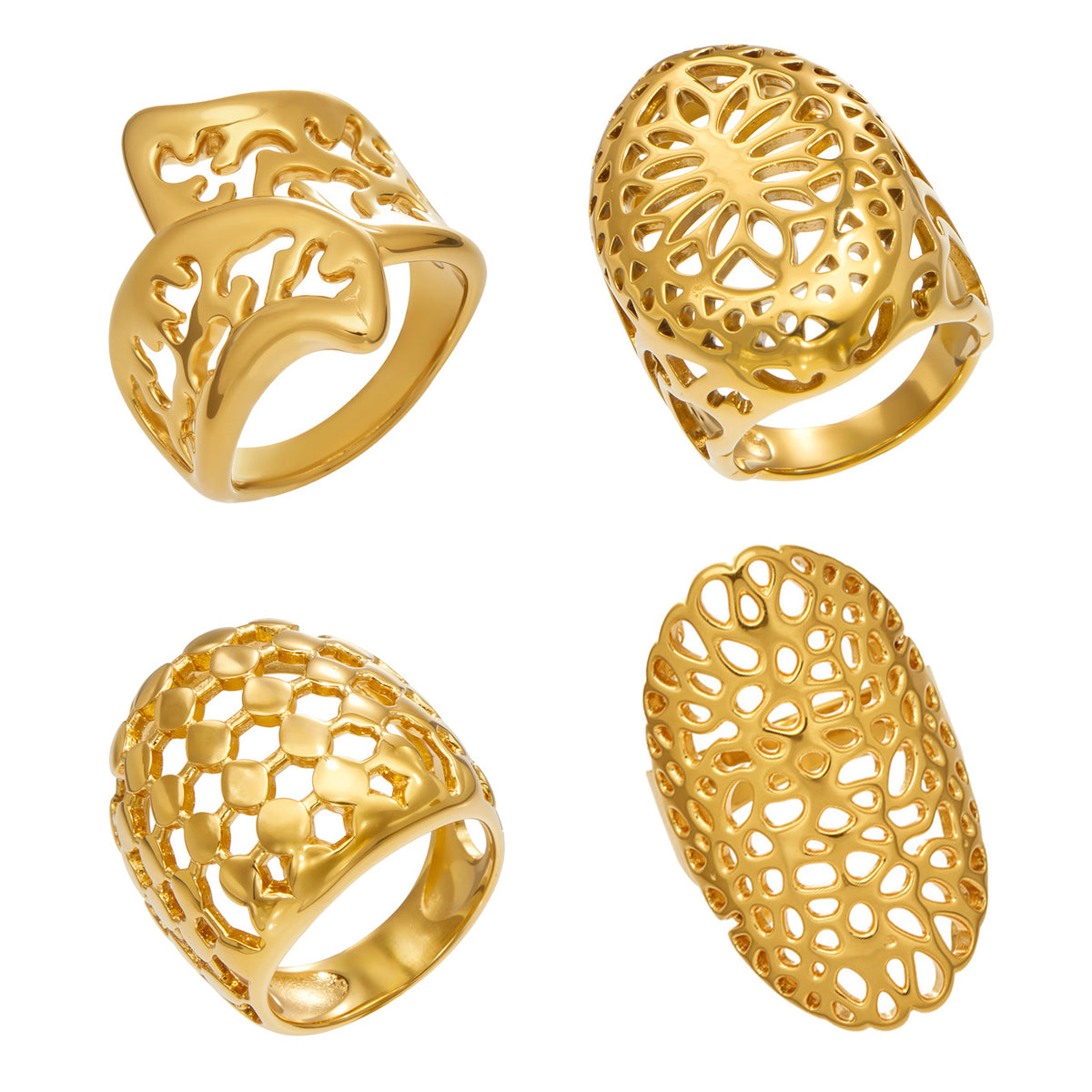 316L Stainless Steel 18K PVD Gold Retro Irregular Hollow Wide Ring made with 316L stainless steel and 18K PVD gold finish for wholesale jewelry buyers - image 14