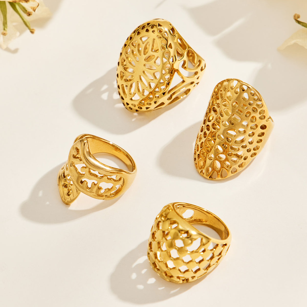 316L Stainless Steel 18K PVD Gold Retro Irregular Hollow Wide Ring made with 316L stainless steel and 18K PVD gold finish for wholesale jewelry buyers - image 15