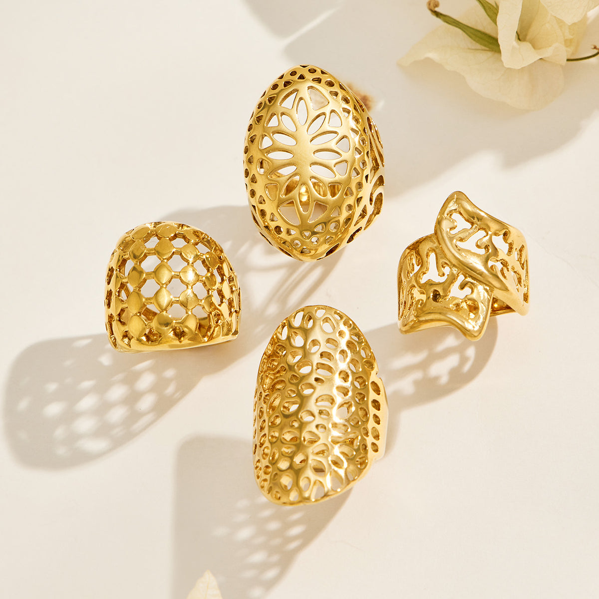 316L Stainless Steel 18K PVD Gold Retro Irregular Hollow Wide Ring made with 316L stainless steel and 18K PVD gold finish for wholesale jewelry buyers - image 16