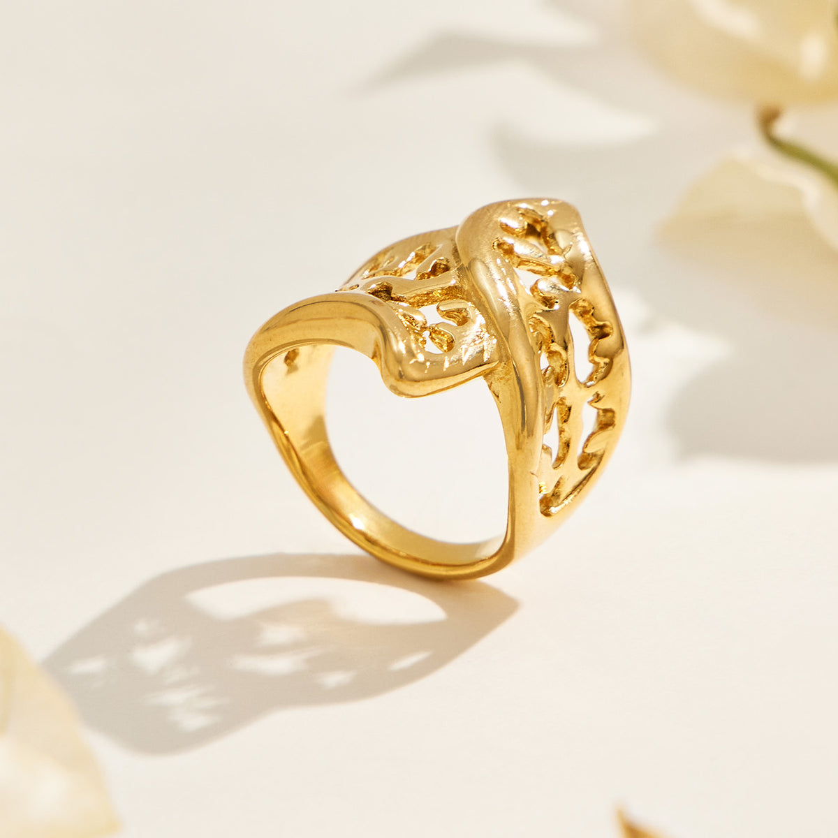 316L Stainless Steel 18K PVD Gold Retro Irregular Hollow Wide Ring made with 316L stainless steel and 18K PVD gold finish for wholesale jewelry buyers - image 18