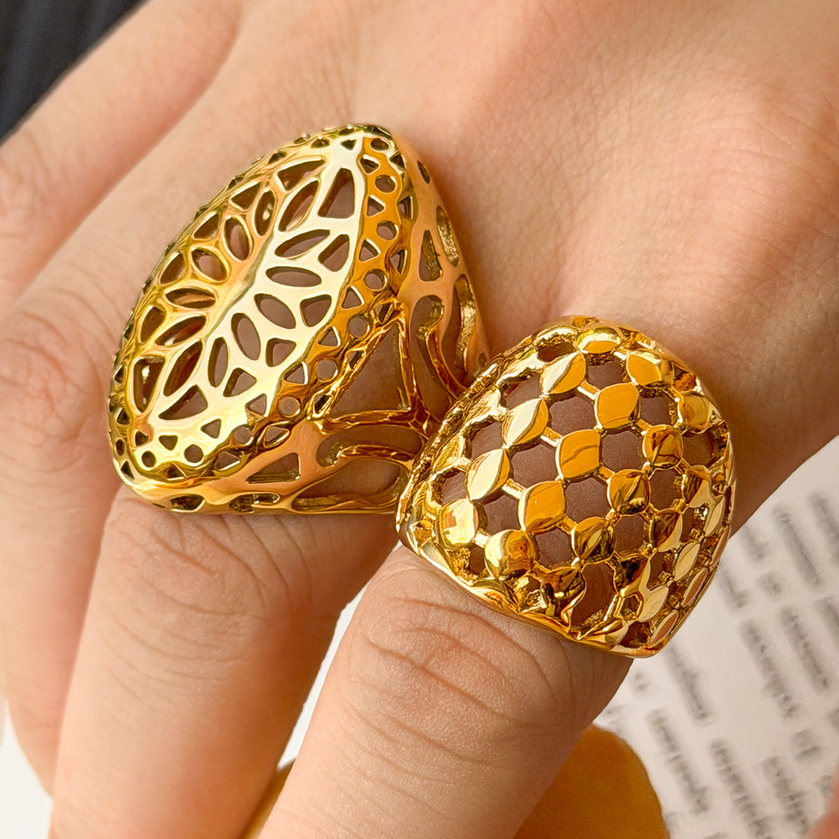 316L Stainless Steel 18K PVD Gold Retro Irregular Hollow Wide Ring made with 316L stainless steel and 18K PVD gold finish for wholesale jewelry buyers - image 4