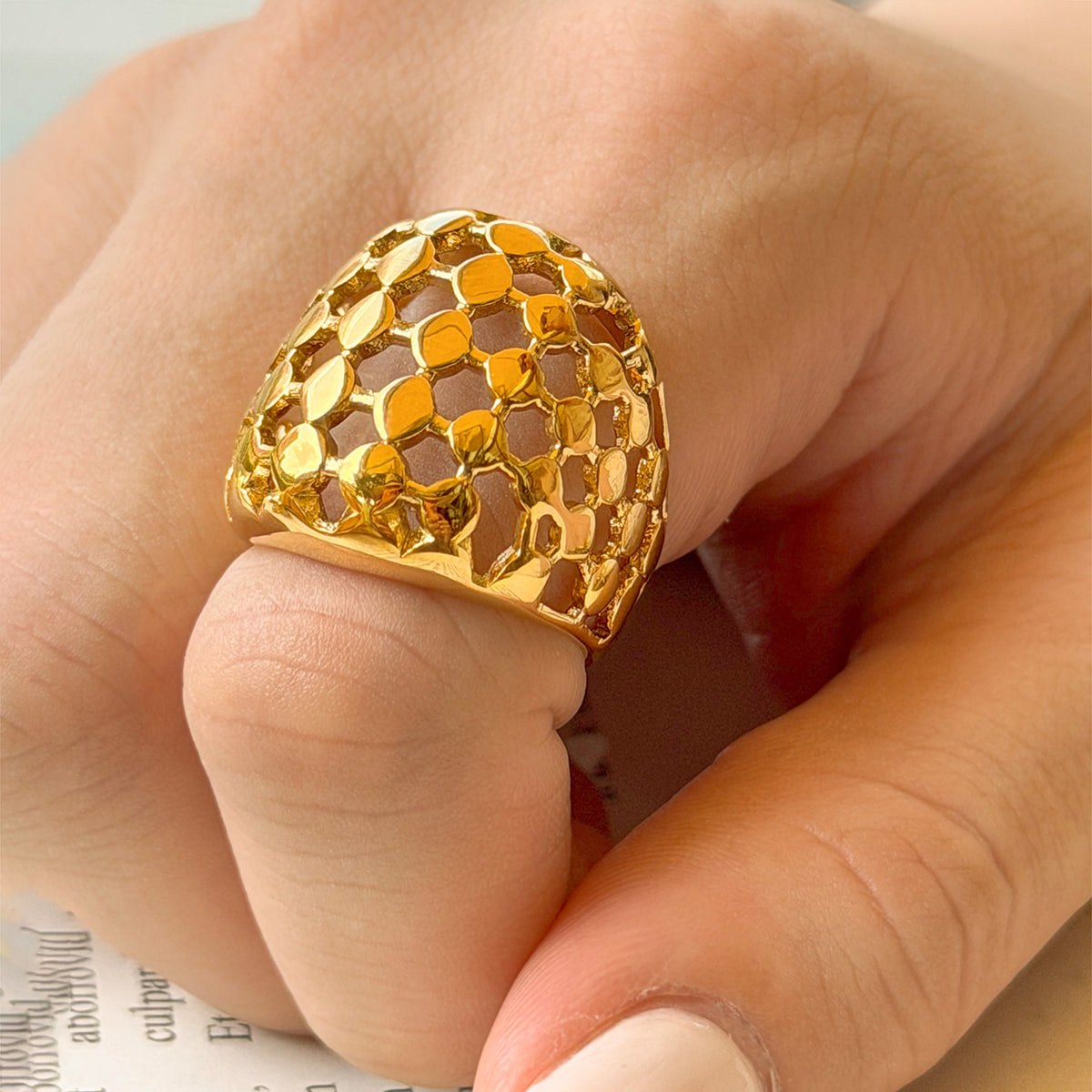 316L Stainless Steel 18K PVD Gold Retro Irregular Hollow Wide Ring made with 316L stainless steel and 18K PVD gold finish for wholesale jewelry buyers - image 6