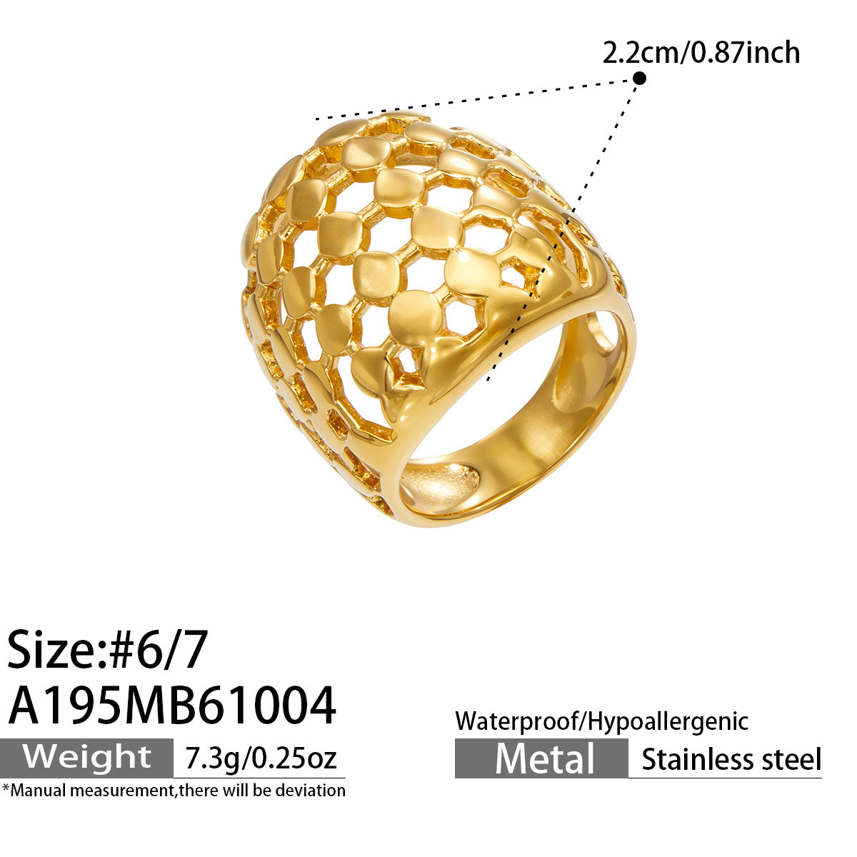 316L Stainless Steel 18K PVD Gold Retro Irregular Hollow Wide Ring made with 316L stainless steel and 18K PVD gold finish for wholesale jewelry buyers - image 8