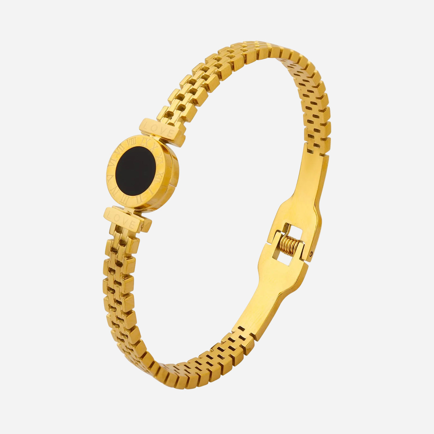 roman numeral love black stone mesh cuff bracelet 18k gold plated stainless steel women jewelry