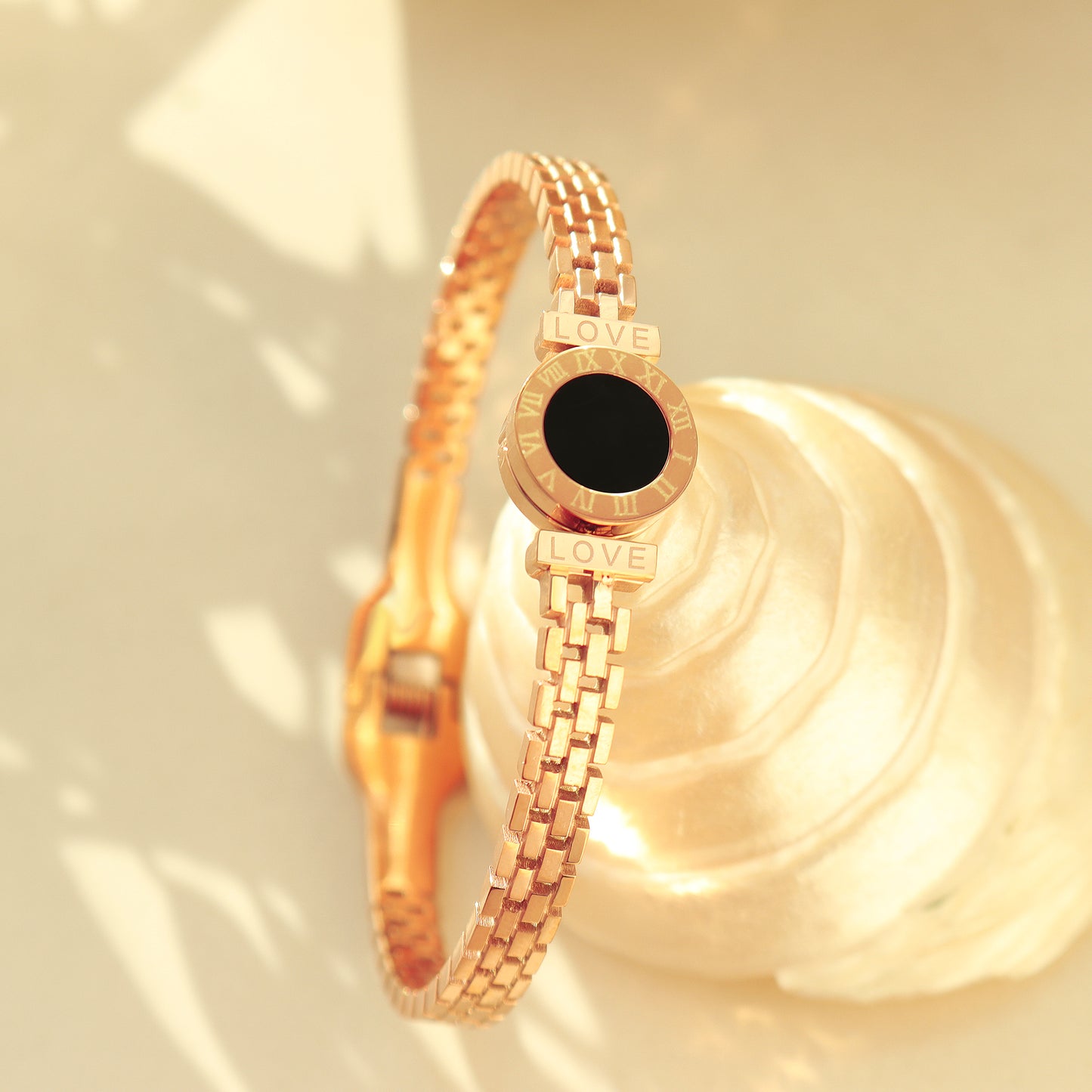 roman numeral love black stone mesh cuff bracelet scene texture gold stainless steel bangle luxury decor