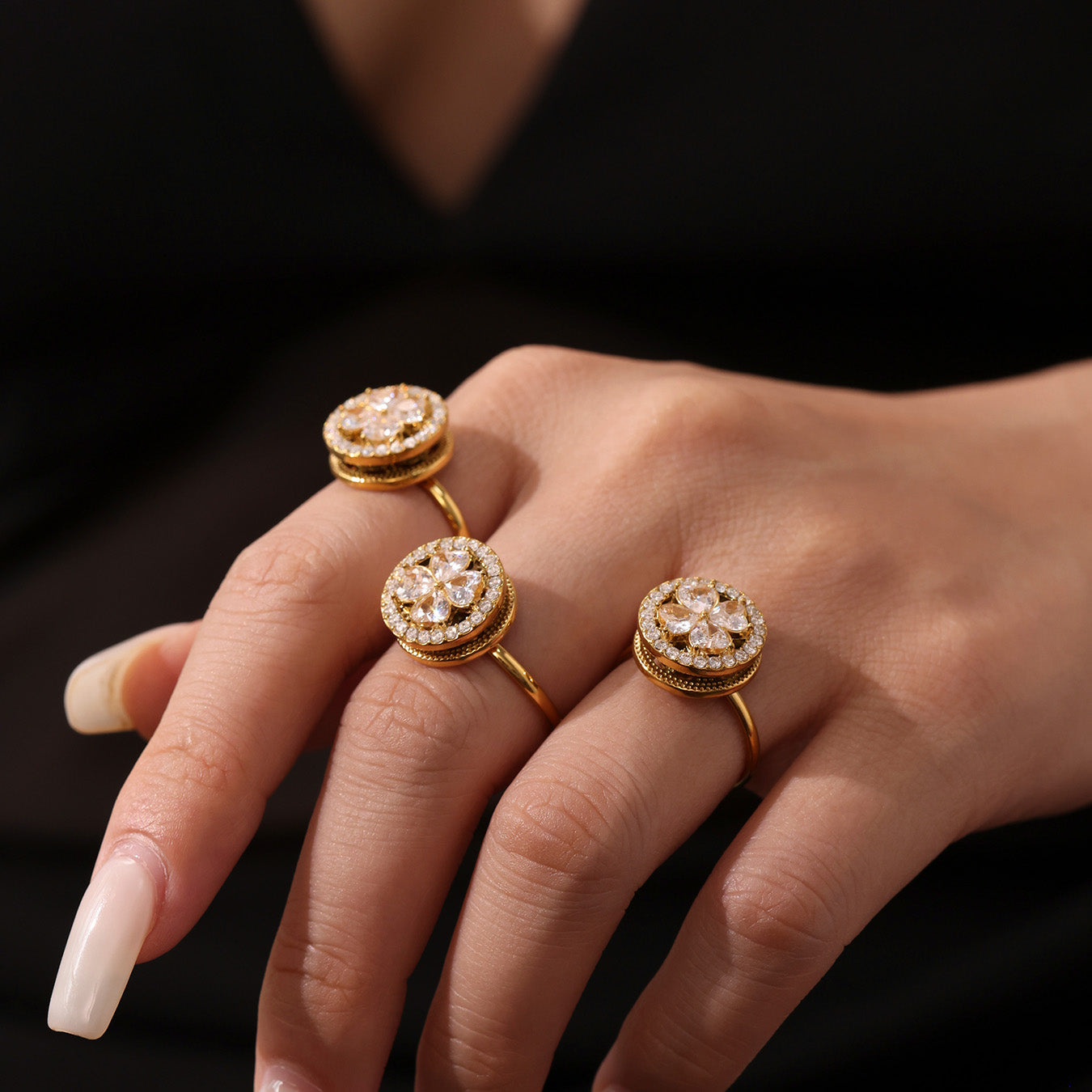 316L Stainless Steel 18K PVD Gold Rotating Flower Ring made with 316L stainless steel and 18K PVD gold finish for wholesale jewelry buyers - image 14