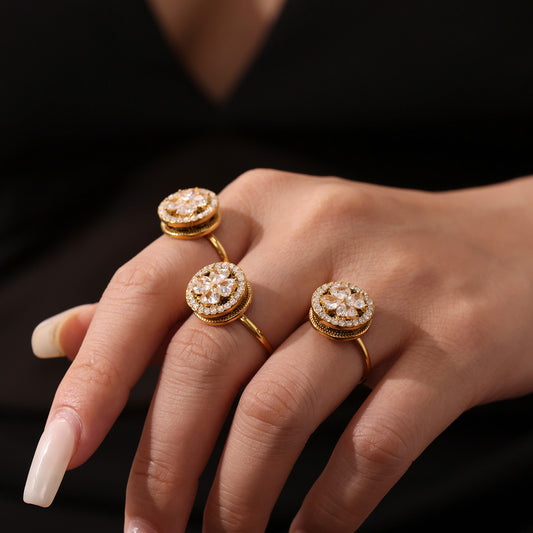316L Stainless Steel 18K PVD Gold Rotating Flower Ring made with 316L stainless steel and 18K PVD gold finish for wholesale jewelry buyers - image 14