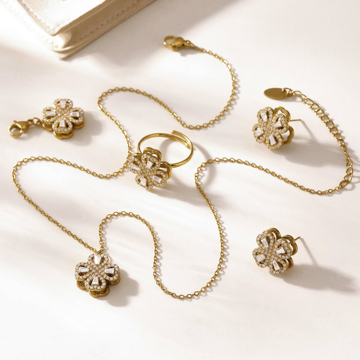 316L Stainless Steel 18K PVD Gold Rotating Flower Necklace made with 316L stainless steel and 18K PVD gold finish for wholesale jewelry buyers - image 10