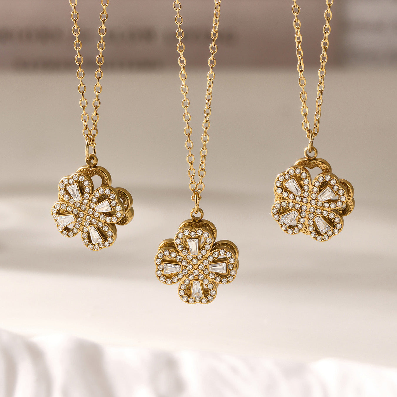 316L Stainless Steel 18K PVD Gold Rotating Flower Necklace made with 316L stainless steel and 18K PVD gold finish for wholesale jewelry buyers - image 11