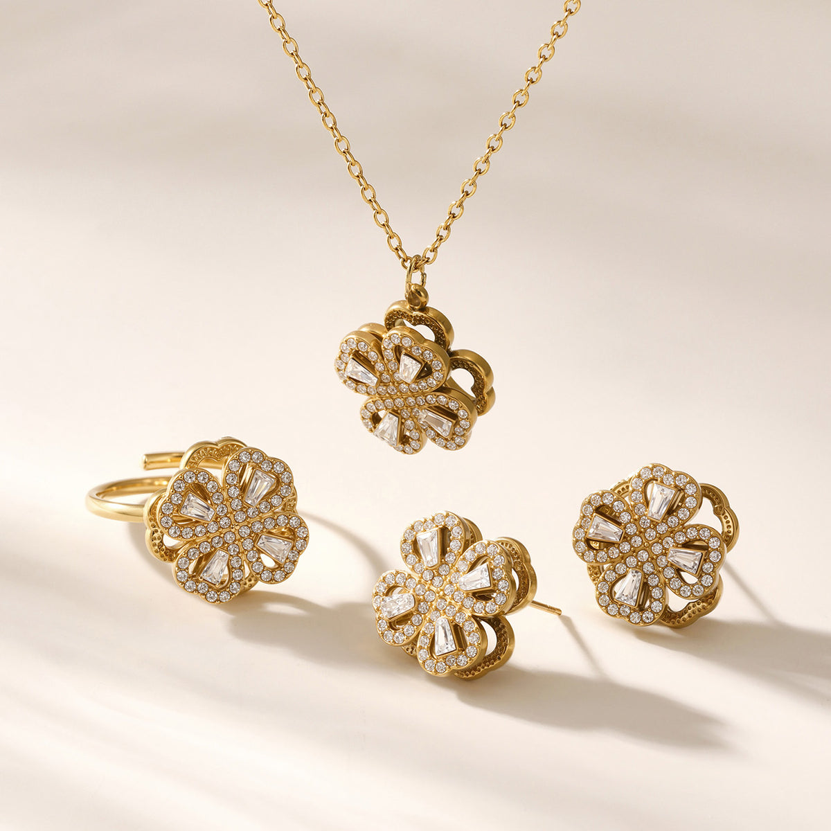 316L Stainless Steel 18K PVD Gold Rotating Flower Necklace made with 316L stainless steel and 18K PVD gold finish for wholesale jewelry buyers - image 12