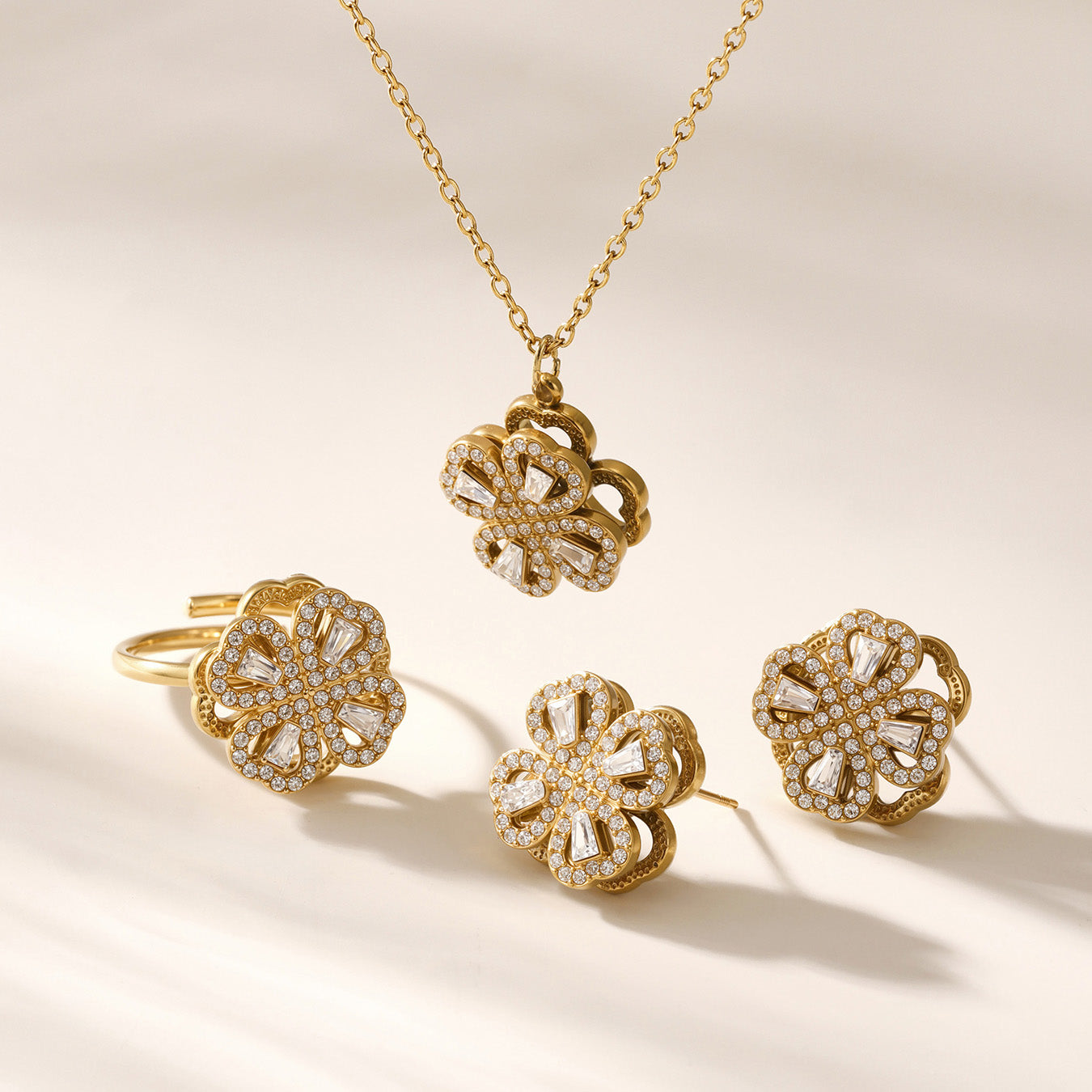 316L Stainless Steel 18K PVD Gold Rotating Flower Necklace made with 316L stainless steel and 18K PVD gold finish for wholesale jewelry buyers - image 12