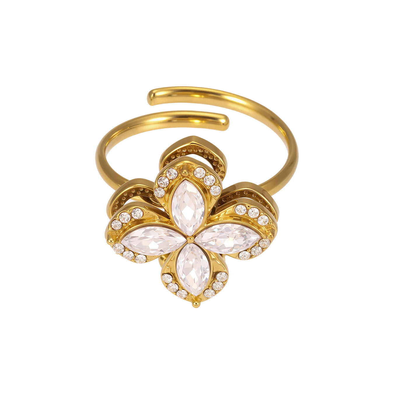 Elegant Rotating Flower Ring in Gold