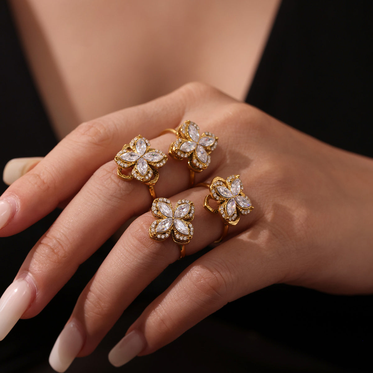 316L Stainless Steel 18K PVD Gold Rotating Flower Ring made with 316L stainless steel and 18K PVD gold finish for wholesale jewelry buyers - image 5