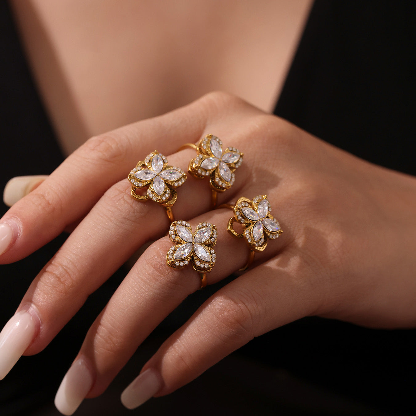 316L Stainless Steel 18K PVD Gold Rotating Flower Ring made with 316L stainless steel and 18K PVD gold finish for wholesale jewelry buyers - image 16