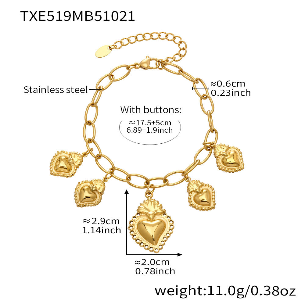 sacred heart charm jewelry set stainless steel charm bracelet size and weight details

