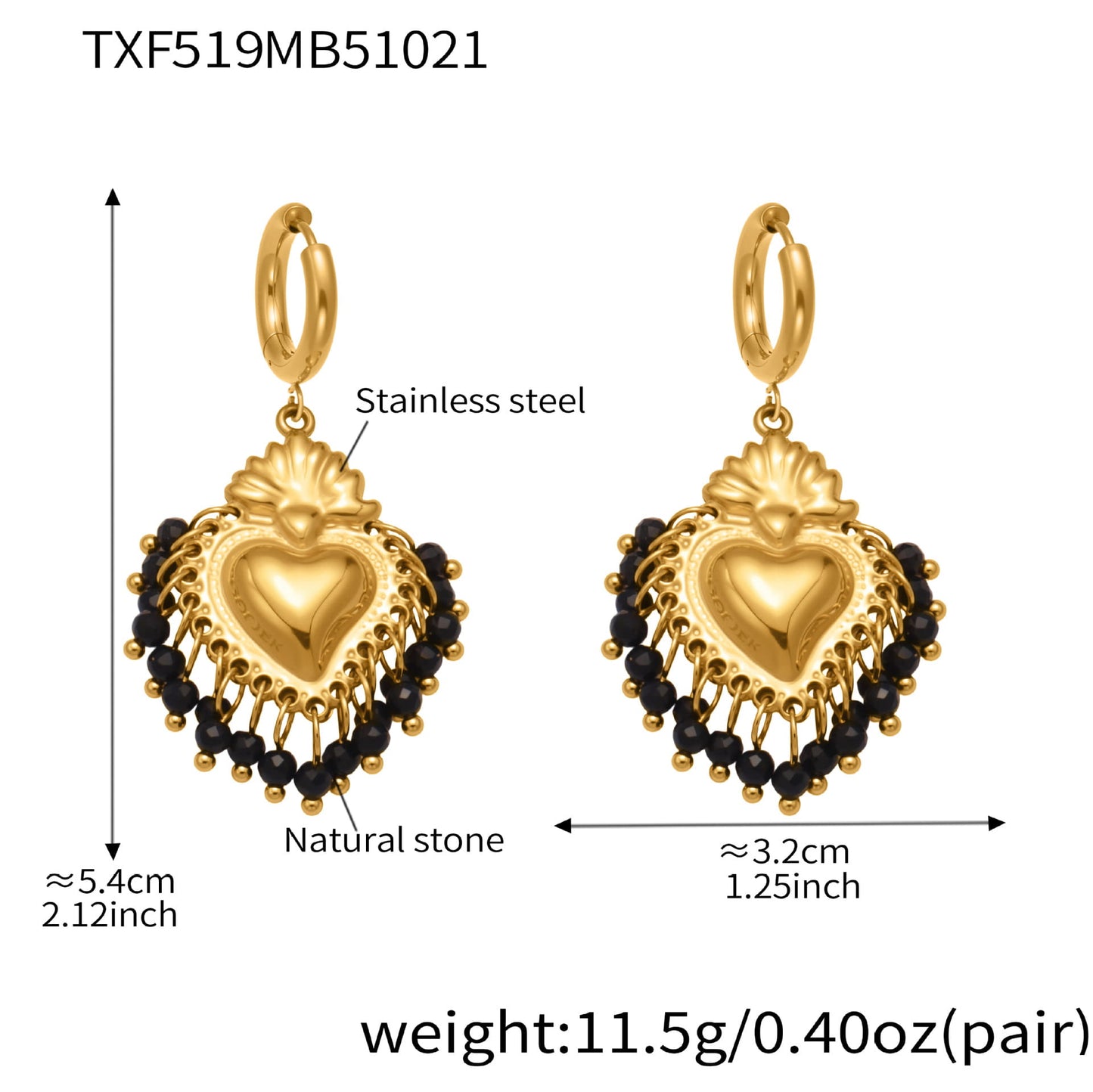 316L Stainless Steel Sacred Heart Charm Jewelry Set with PVD Gold
