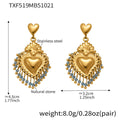 TXF519-Gold Blue Natural Stone Heart Earrings