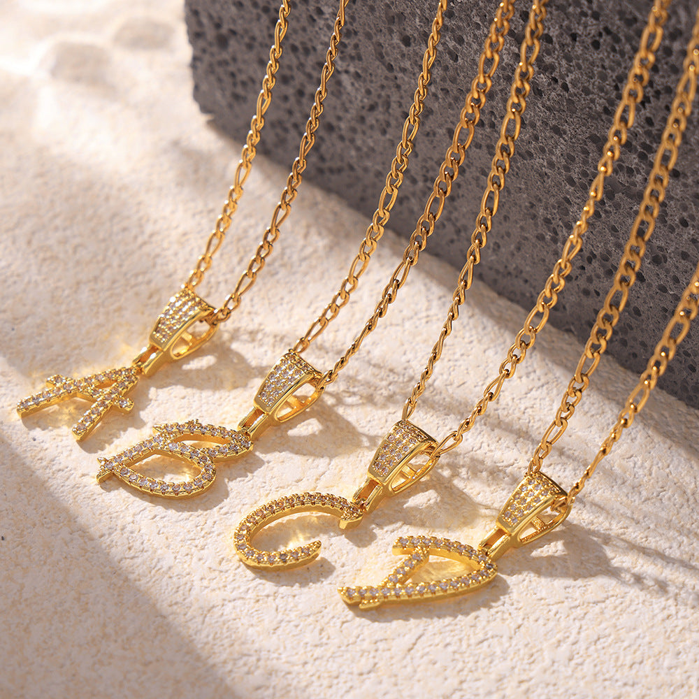 316L Stainless Steel 18K PVD Gold Script Letter Necklace made with 316L stainless steel and 18K PVD gold finish for wholesale jewelry buyers - image 23