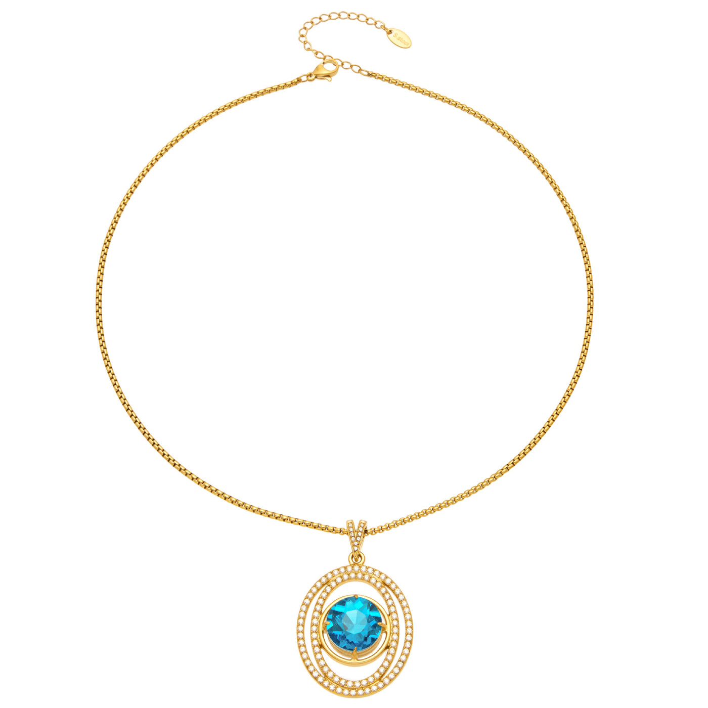 316L Stainless Steel 18K PVD Gold Sea Blue Zircon Pendant Necklace made with 316L stainless steel and 18K PVD gold finish for wholesale jewelry buyers - image 4